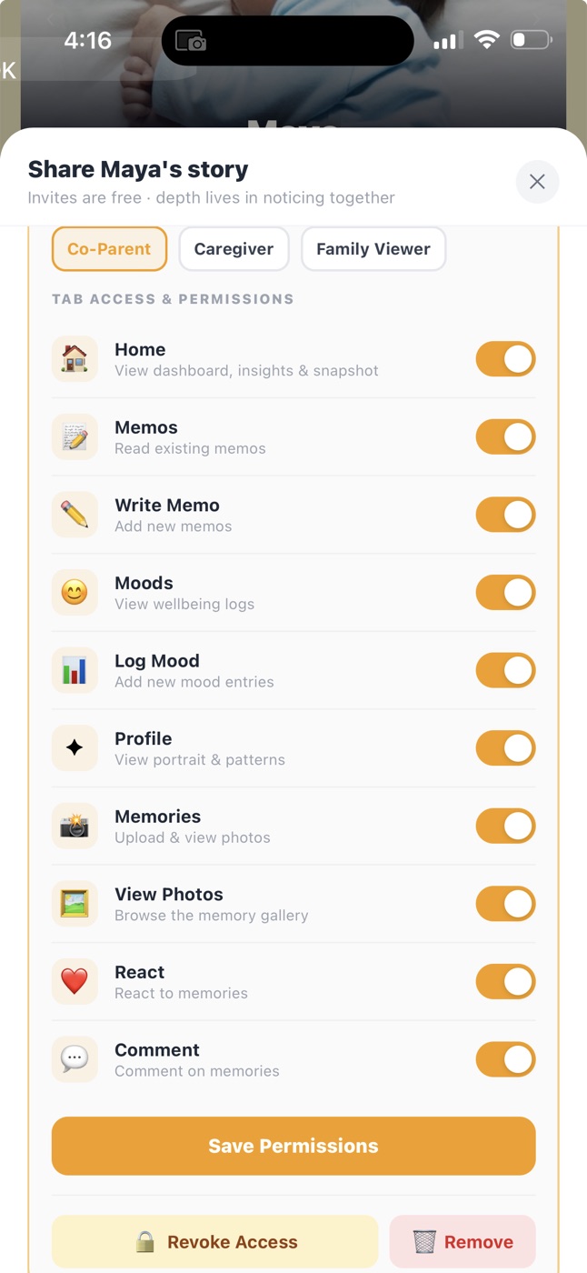 Co-parent and family sharing permissions